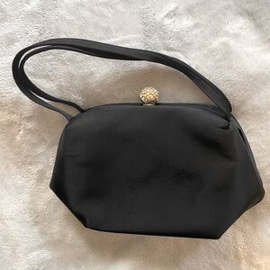 Vintage MM Morris Moskowitz Black Satin Evening Cocktail Purse Bag
